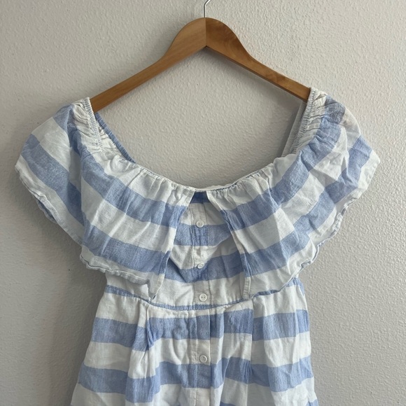 Lulus Off the Shoulder Transatlantic Voyage Blue Ivory Striped Midi Dress M - Picture 12 of 12